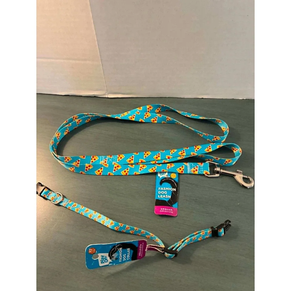 Play‎ On Pizza Dog Collar Leash Set XS Blue New Novelty Print Pet Accessories